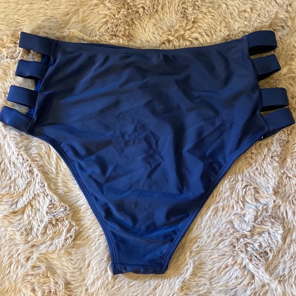 Skekini navy blue high waist strappy side bikini bottoms beach pool swim Small​​ - Picture 6 of 7